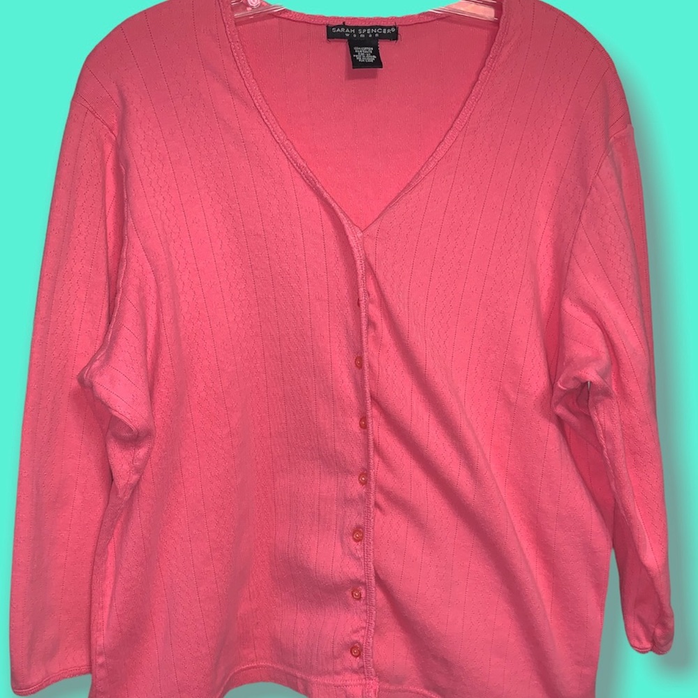 Sarah Spencer pink cotton button-down cardigan (size 1X)